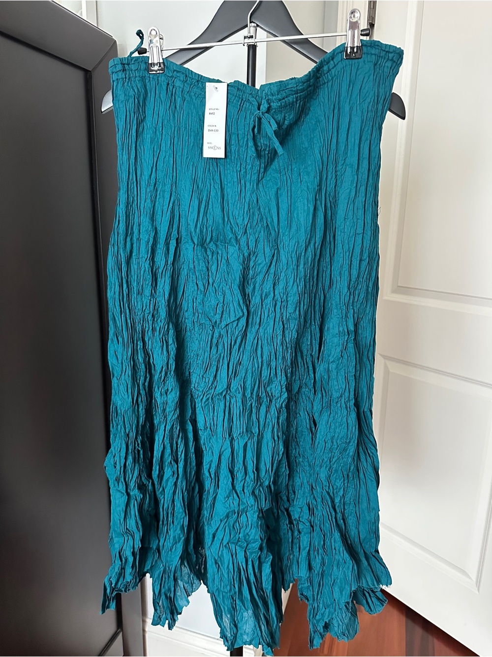 Women's Teal Crinkle Maxi Skirt with Elastic Waist